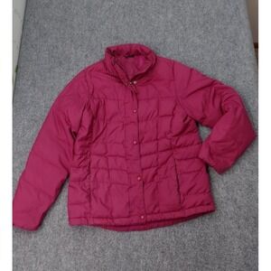LL Bean Down Puffer Jacket Womens Medium Pink Water Resistant Downtek Zip Snap